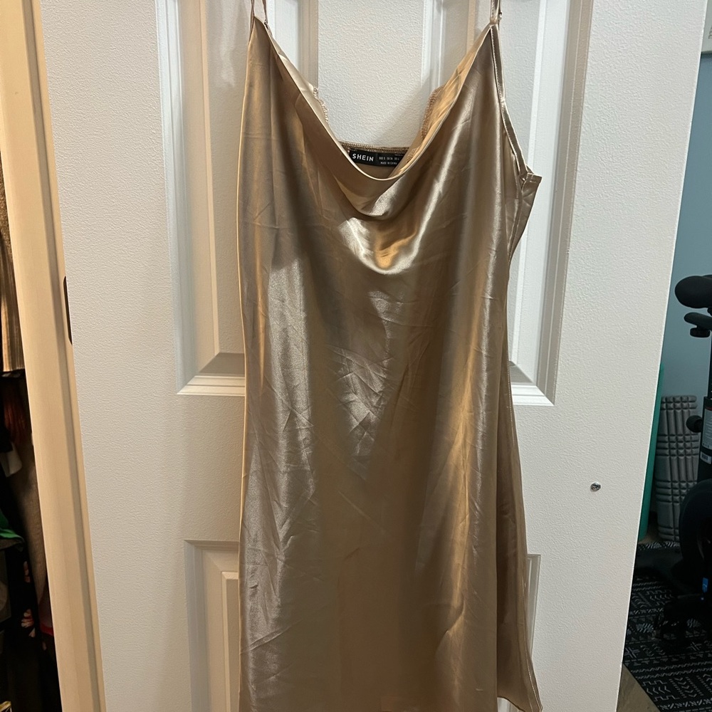 Gold silk shein mini dress